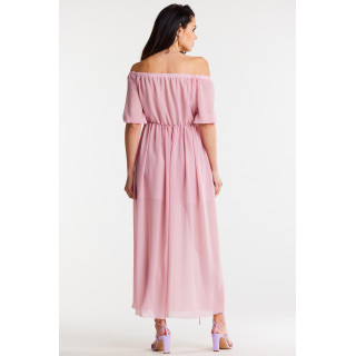 Ženska dolga roza obleka iz šifona z razporkom