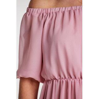 Ženska dolga roza obleka iz šifona z razporkom