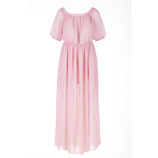 Ženska dolga roza obleka iz šifona z razporkom