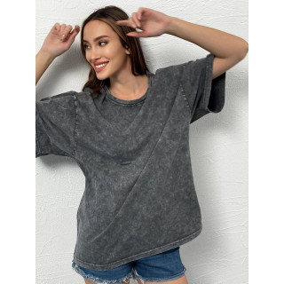 Oversize temno siva ženska majica s kratkimi rokavi