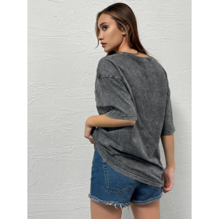 Oversize temno siva ženska majica s kratkimi rokavi
