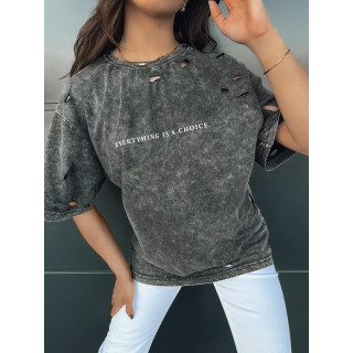 Ženska temno siva majica s kratkimi rokavi na luknje