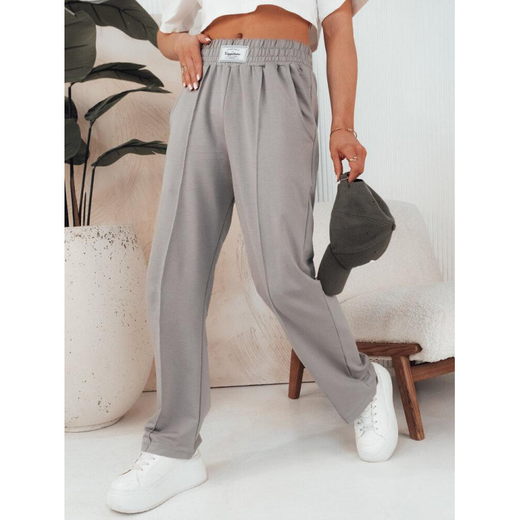 Sive ohlapne ženske hlače z elastiko v pasu