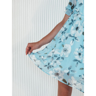 Modra obleka na rože z vrvico v pasu