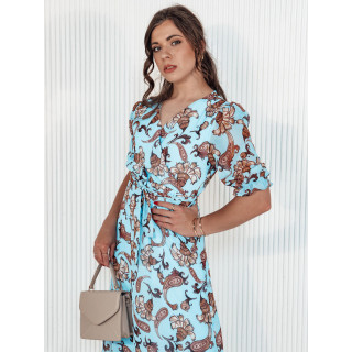 Modra dolga ženska obleka z vzorcem