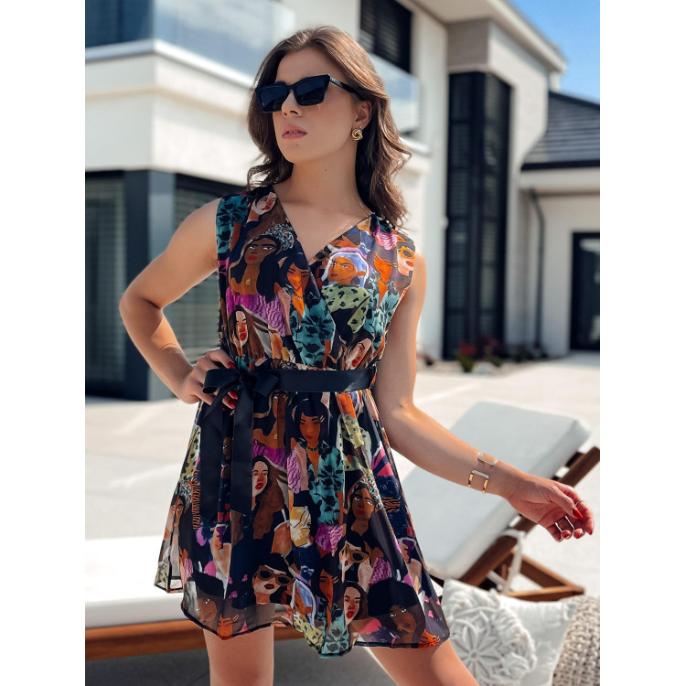 Ženska poletna črna obleka z vzorcem