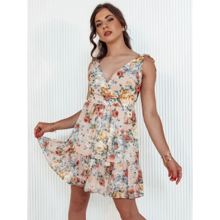 Rožnata cvetlična obleka z zavezanimi naramnicami