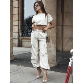 Ženski svetlo bež komplet kargo hlač in topa