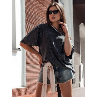 Oversize temno siva ženska majica s kratkimi rokavi