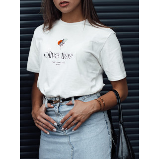 Bela bombažna ženska majica s potiskom