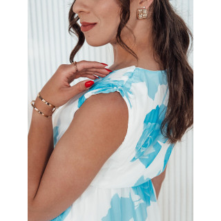 Ženska cvetlična obleka v modro beli barvi