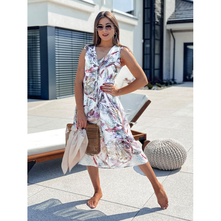 Barvita obleka v rožice z volančkom