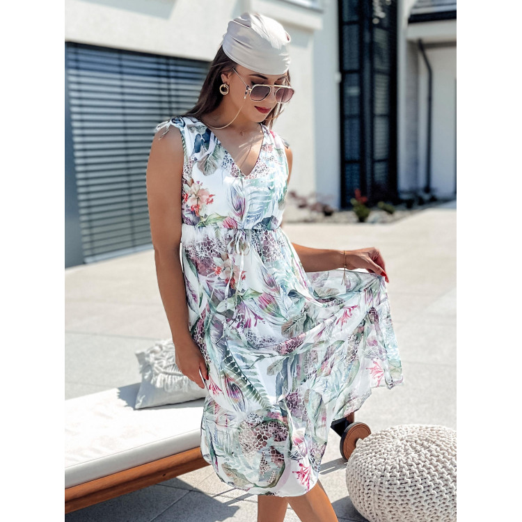 Ženska pisana obleka na rože z volančkom