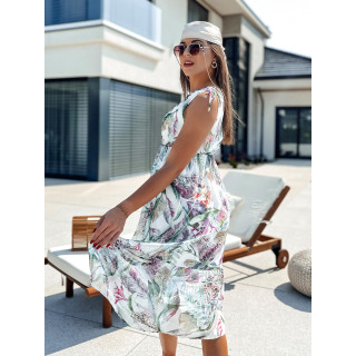 Ženska pisana obleka na rože z volančkom