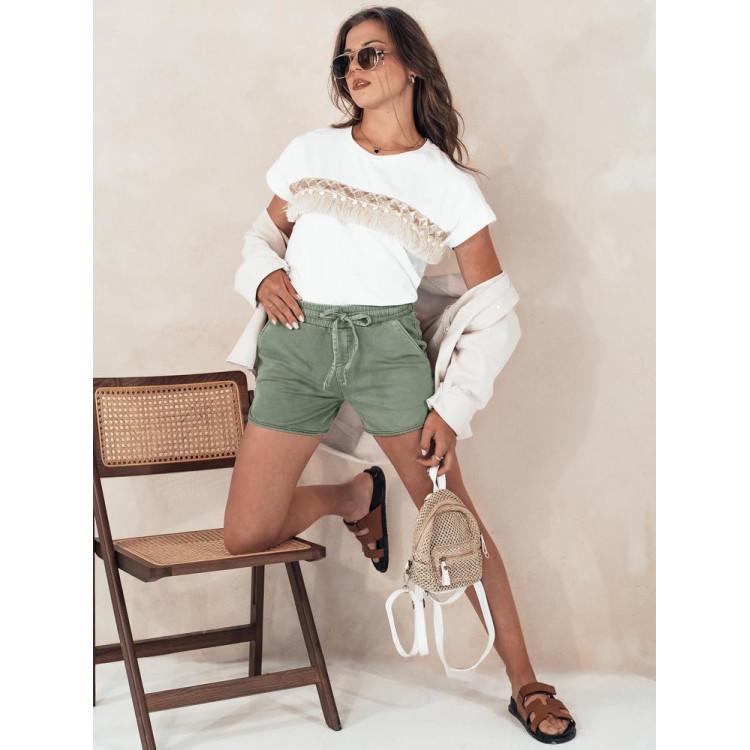 Olivne ženske kratke hlače z elastiko v pasu