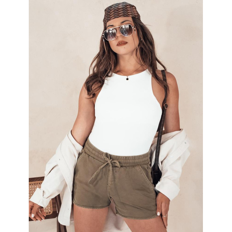Ženske rjave kratke hlače z elastiko v pasu