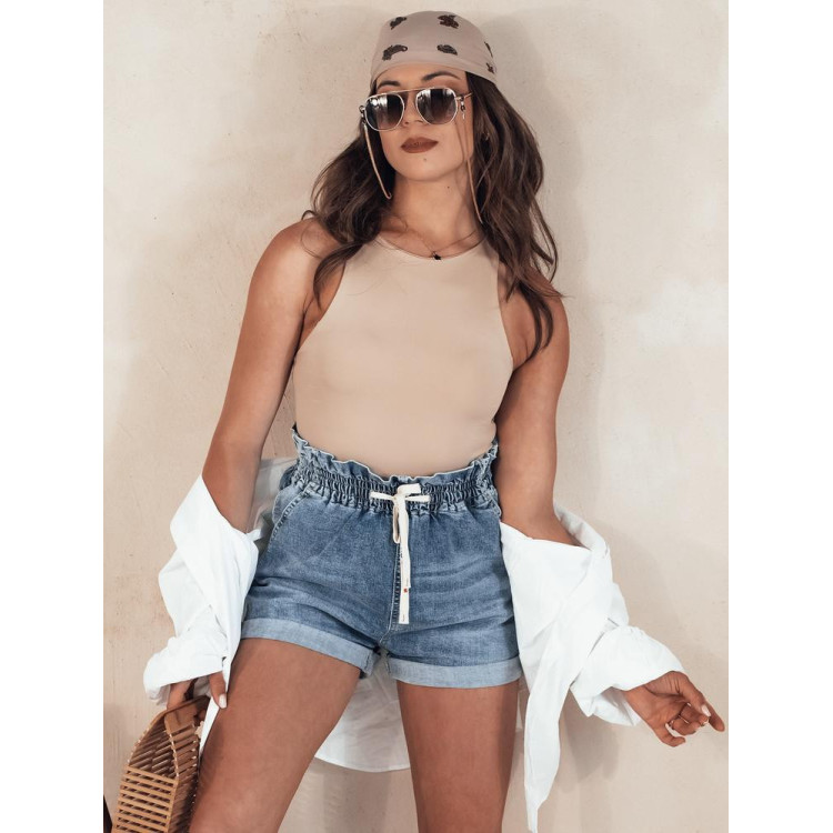 Modre denim kratke hlače z elastiko v pasu