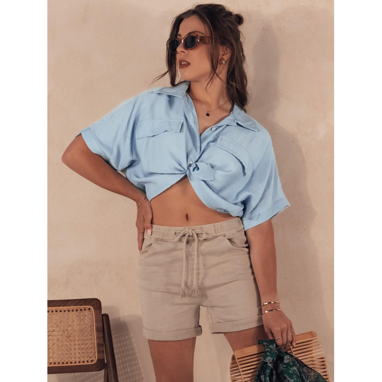 Ženske kratke hlače bež barve z elastiko v pasu