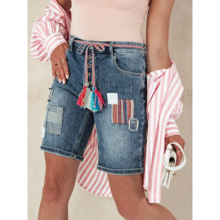 Modre ženske kratke hlače z našitki