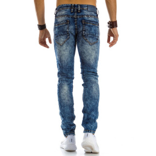 Elegantne moške kavbojke s kontrastnimi šivi v temno modri barvi