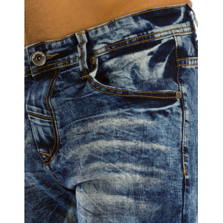 Elegantne moške kavbojke s kontrastnimi šivi v temno modri barvi