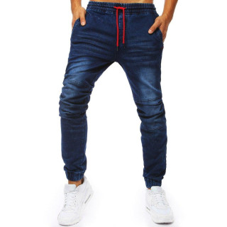 Modne modre moške joggerke z videzom jeansa