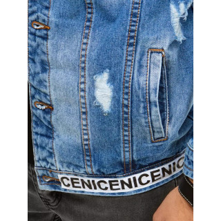 Moške denim jakne z luknjami v svetlo modri barvi