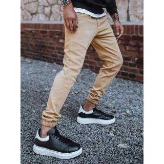 Bež modne joggerje z elastiko v pasu za moške