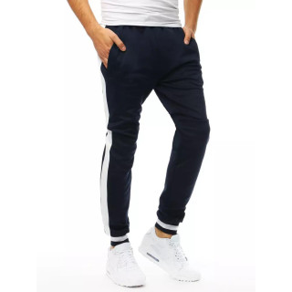 Temno modre moške športne trenirke s kontrastnimi črtami