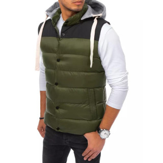 Moški prešit brezrokavnik s kapuco trenirke v zeleni barvi