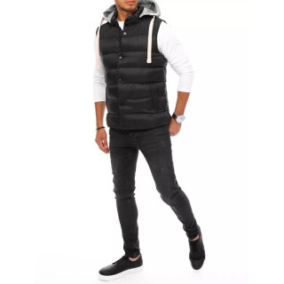 Črn prešit moški telovnik s kapuco trenirke