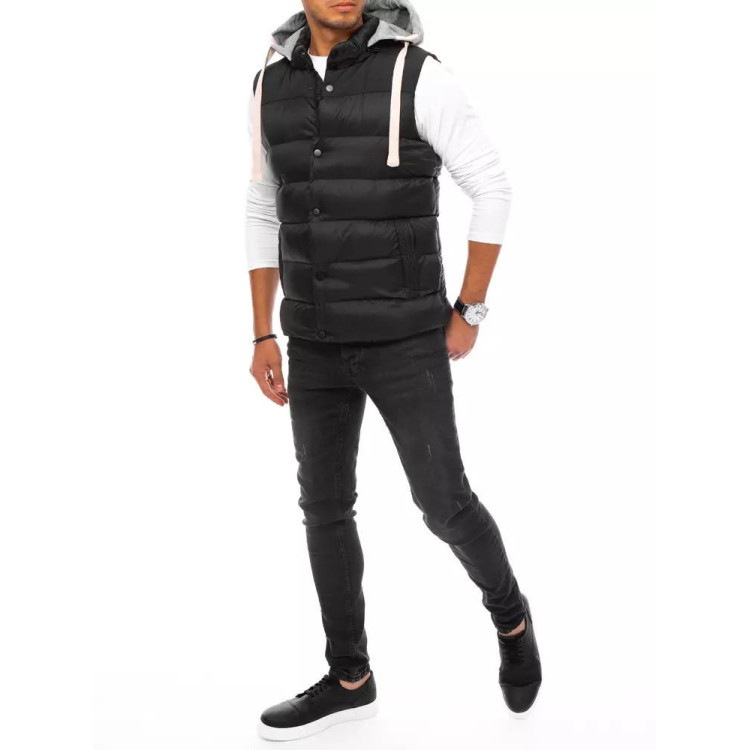 Črn prešit moški telovnik s kapuco trenirke