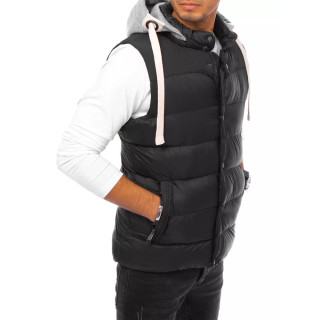 Črn prešit moški telovnik s kapuco trenirke