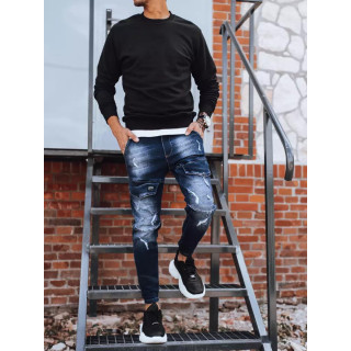 Pánske rifľové kapsáče s dierami v tmavomodrej farbe