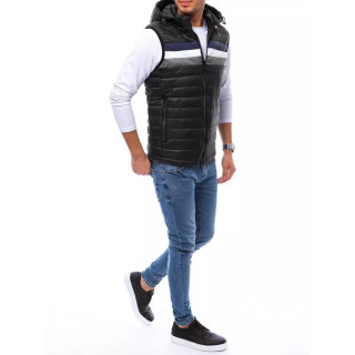 Črn prešit moški telovnik s snemljivo kapuco