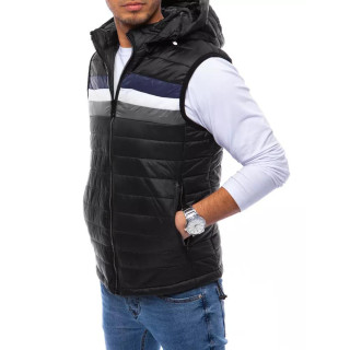 Črn prešit moški telovnik s snemljivo kapuco