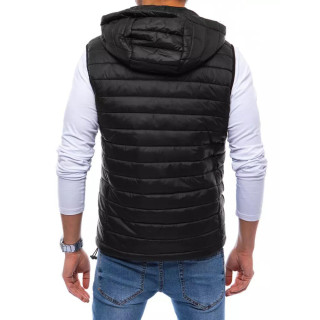 Črn prešit moški telovnik s snemljivo kapuco