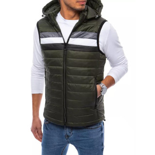 Moški prešiti brezrokavniki s snemljivo kapuco v zeleni barvi