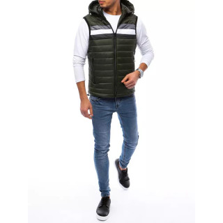 Moški prešiti brezrokavniki s snemljivo kapuco v zeleni barvi