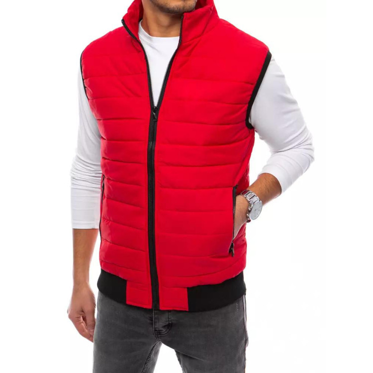 Moški prešit telovnik brez kapuce v rdeči barvi
