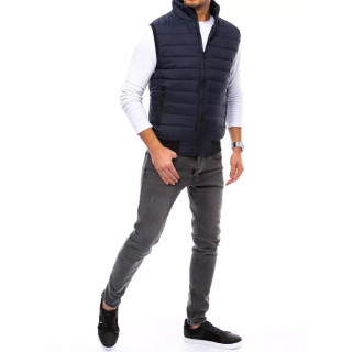 Temno moder prešit brezrokavnik brez kapuce za moške