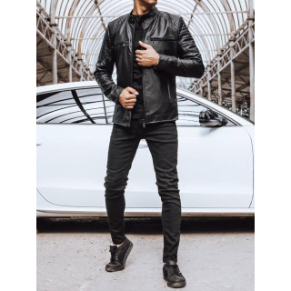 Črna usnjena jakna s šivi