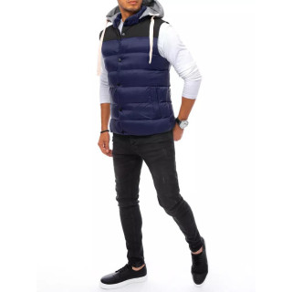 Moški temno moder brezrokavnik s kapuco trenirke