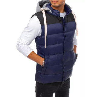 Moški temno moder brezrokavnik s kapuco trenirke