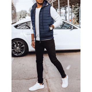 Moški temno moder telovnik s kapuco