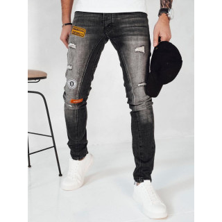 Moške temno sive kavbojke z našitki