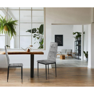 Komplet 4 žametnih jedilnih stolov v sivi barvi