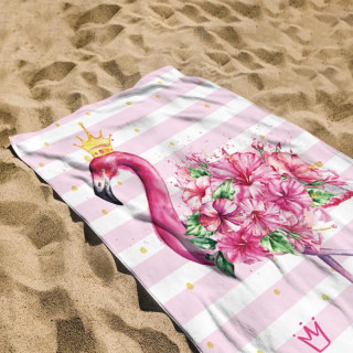Roza brisača za plažo s flamingom