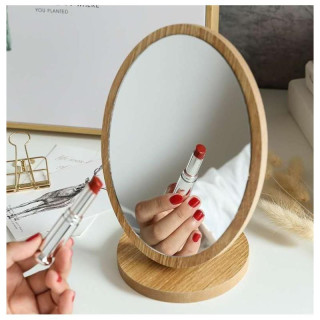 Ovalno stoječe leseno kozmetično ogledalo