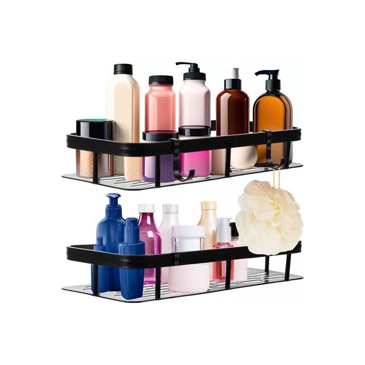 Komplet 2 črnih kopalniških polic